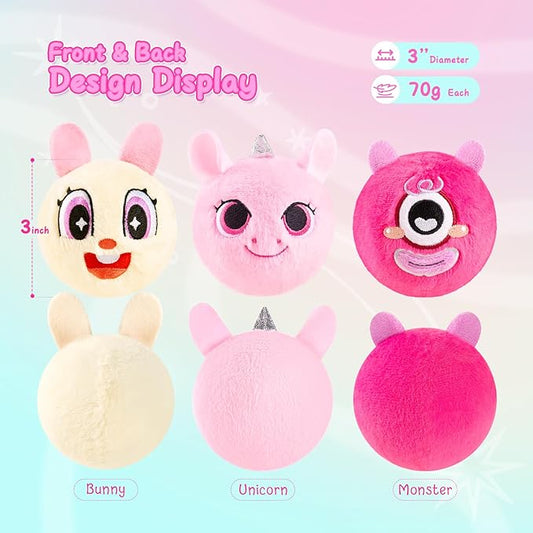 ZOOJOY 3 Pcs Plush Bouncy Balls for Toddlers and Kids, 3-Inch High Bounce Sensory Toys Featuring Unicorn, Bunny & Monster, Soft Game Balls Gift for Girls 6 Months+, Indoor & Outdoor Play