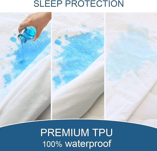 King Size Mattress Cover Protector 100% Waterproof Noiseless Mattress Topper Pad Bed Sheets Fitted up to 18'' Breathable Terry Ultra Soft & Skin-Friendly Mattress Protector King Machine Wash