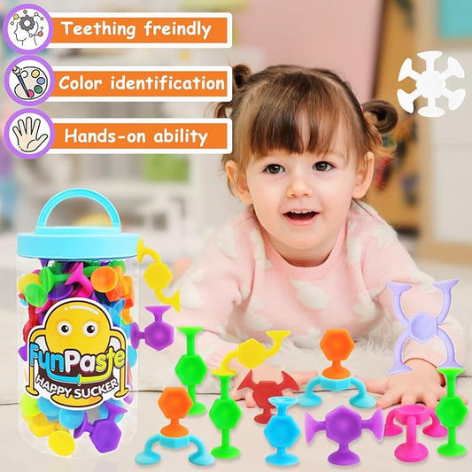 Suction Cup Bath Toys, 48pcs Travel Family Game for Kids Toddlers 3-8, Preschool Learning Sensory Classroom Toys, Stocking Stuffers Bathtub Window Toy for Autism/ADD/ADHD