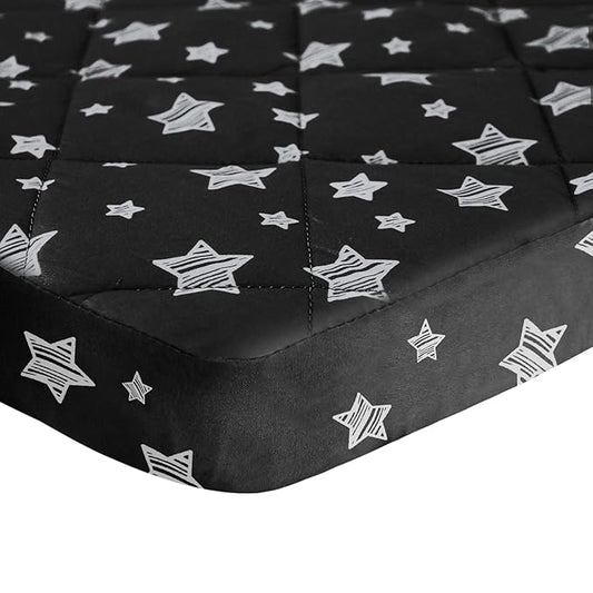 Pack and Play Sheets Fitted, Breathable Thick Playard Lovely Print Cover 39"×27"×5" Compatible with Graco Pack n Play, Black Star