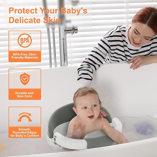 Baby Bath Seat for Babies: Non-Slip Infant Bathtub Chair with Suction Cups, Safe & Comfortable Baby Bath Support, Ideal for Sitting Up, Easy to Clean, Stable Design, Grey (6-24 Months)