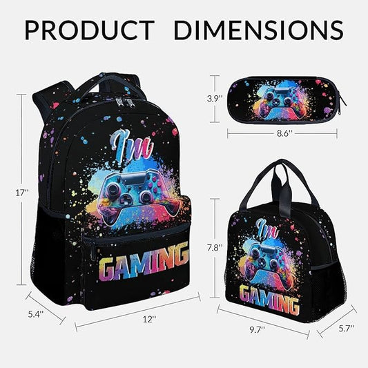 COZYAURA Kids Backpack with Lunch Box - Graffiti Video Gamer Backpack for School - Lightweight Black Gaming Backpacks for Boys