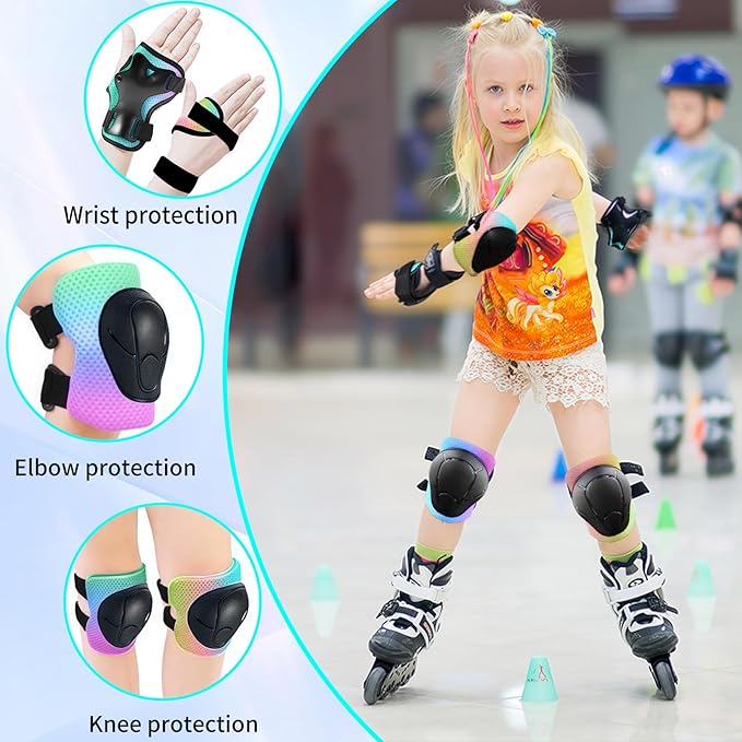 Adjustable Gradient Color Kids/Toddler Bike Helmet for 1-2-3-5-8-14 Years Boys Girls,Skateboard Helmet with Knee and Elbow Pads Wrist Guard Roller Skates,Cycling,Skating Scooter Longboard