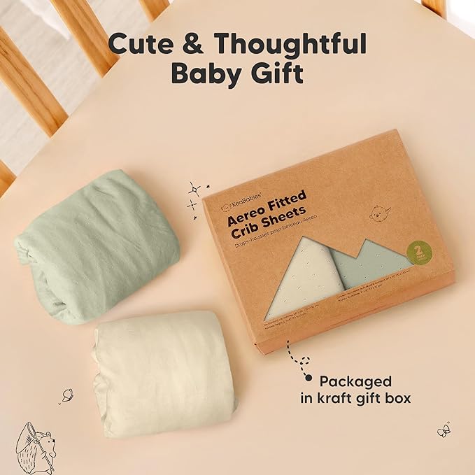 KeaBabies 2-Pack Fitted Crib Sheets for Boys, Girls, Baby - Soft Bamboo Viscose Cotton, 52x28 Standard Crib Mattress Sheets, Toddler Bed Mattress Cover, Gender Neutral, Breathable, Durable (Avocado)