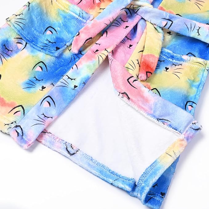 CHILDRENSTAR Girls Robe Kids Cat Bathrobes Plush Soft Fleece Pajamas Sleepwear
