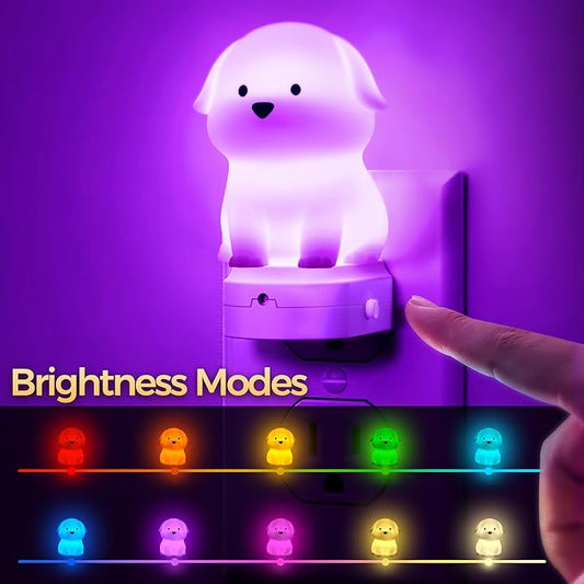 DORESshop LED Night Light for Kids, 3D Cute Puppy Night Lights Plug into Wall with Dusk to Dawn Sensor, RGB+Soft White 3000K Dog Night Light, Christmas Birthday Gift Nightlight for Kids, Room Decor