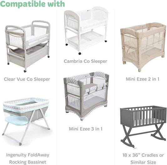 Cradle Sheets Fitted 18 x 36 – Compatible with Arms Reach Co Sleeper Clear Vue, Cambria, Mini Ezee Bassinets – Fits Without Bunching Mattress – Snuggly Soft Jersey Cotton – Heather Grey – 2 Pack