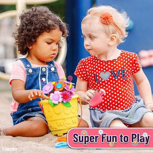 FUNZBO Flower Garden Building Toys Set - Christmas Birthday Gifts for Age 2 3 4 5 6 Years Old Girls, STEM Montessori Educational Toy for Toddler Kids, Sorting & Stacking Spring Gardening Set