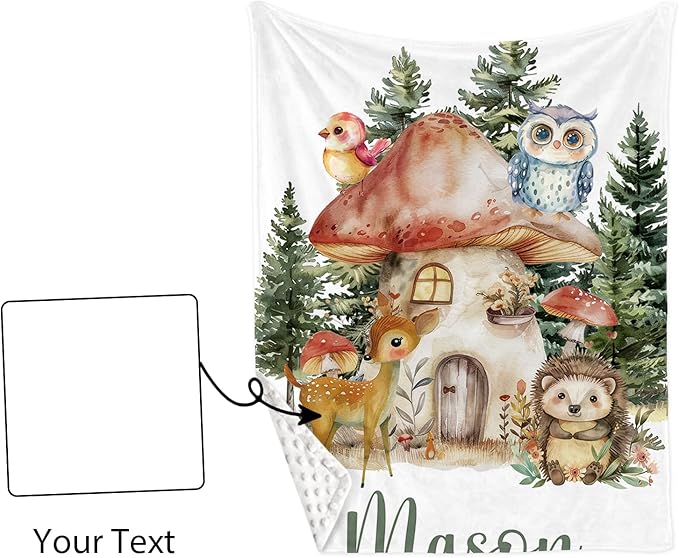 Personalized Baby Crib Bedding Set, Custom Name Mushroom House Baby Bedding 2-Pcs Set - Soft Double Layer Dotted Blanket and Fitted Sheet, Nursery Bedding for Newborn Boys Girls, Perfect Shower Gift