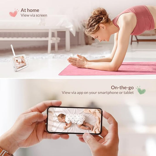 Baby Monitor with Camera and Audio, 5’’ Screen & App, 2.4GHz WiFi Secure Link, Sleep Tracking, Cry Detection, Night Vision, Temp & Humidity Monitor, 2-Way Talk, 5GB Cloud Storage, 4-in-1 Mount