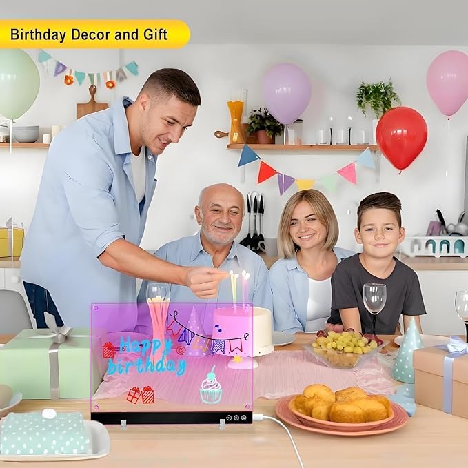 LED Magnetic Note Board with Colors, 11.8"X15.7" 4 Modes & 7 Colors Acrylic Dry Erase Board with Light, Include Hanging Chain, Led Drawing Board for Kids with Stand, Soft Cloth, 8 Markers