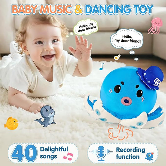 Baby Musical Toy for 6-12 Months, Rechargeable Crawling Octopus Plush with 40 Songs & Voice Recording – Interactive Tummy Time Toy, Soft Sensory Toy for Toddlers 1-3, Baby Gifts for 1 Year Old