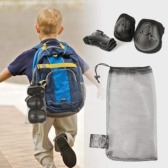 SISIGAD Kids Protective Gear Set, Strap Adjustable Knee Pads and Elbow Pads Wrist Guard 6 in 1, Suitable for Scooter, Skateboarding, Cycling, Skating