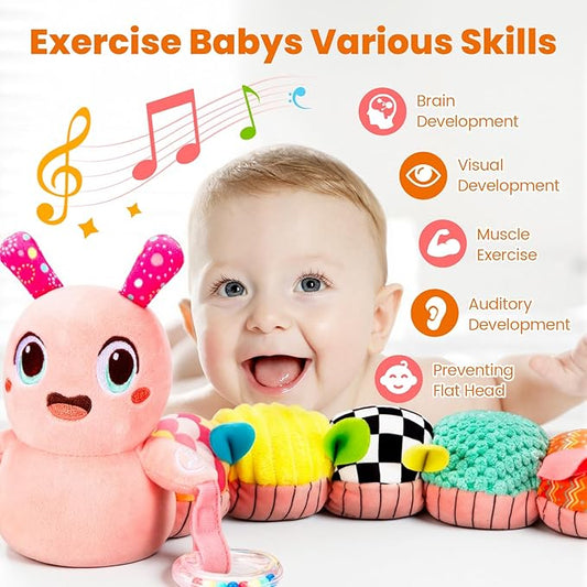 Baby Toys 0-6 Months, Washable Baby Musical Caterpillar Toys with 10 Kid's Songs,Rattles,BabyTeething Toys,Suitable for 0-6, 6-12 Months Infant Tummy Time Toy,Newborn Baby Boy&Gril Gifts(Pink)