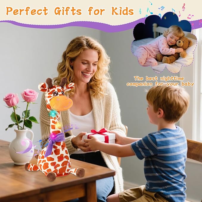 Dancing Talking Giraffe Toy, Stuffed Animal Baby Toy Repeating What You Say, Glowing Musical Electronic Giraffe Gifts for Toddlers 1-3 Years Old (New Giraffe)