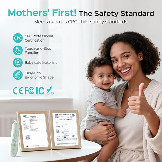 COSLUS Rechargeable Baby Nail File: Cordless Baby Nail Trimmer Electric with 5 Speeds & 6 Grinding Heads for Baby Kid, CPC Certified and Quiet Design - Safe for Sleep Trim Buffer, C52, Green