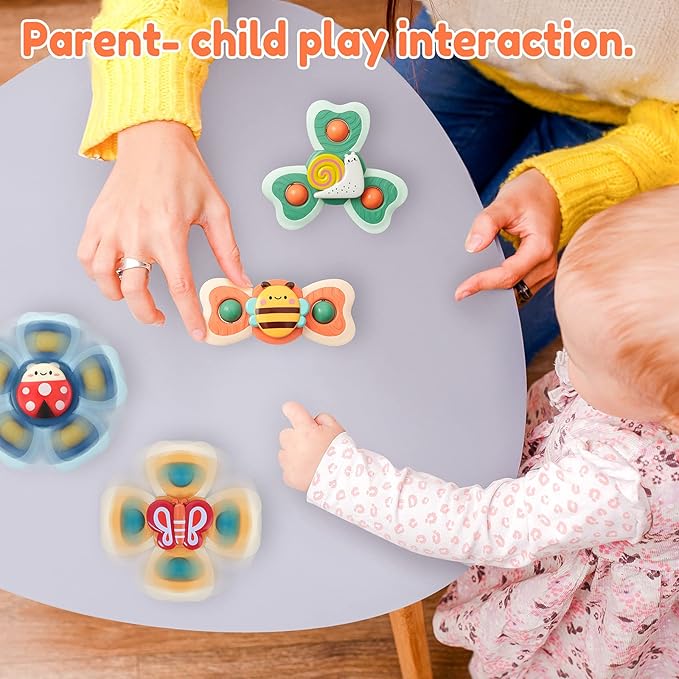 Vanmor Baby Suction Cup Spinning Top Toys, Suction Spinner Toys for Babies, Window Suction Toys for Baby High Chair Tray Bath Table Airplane Travel, Sensory Toys & Best Gift for Toddlers 1-3 (4 Pcs)