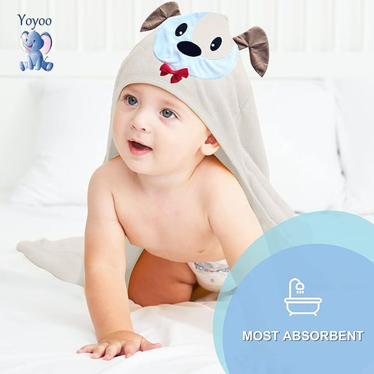 YOYOO Baby Bath Towel – Viscose Derived from Bamboo, Baby Hooded Towels - Newborn Essential Cute Brown Dog-Perfect Baby Registry Gifts for Boy Girl