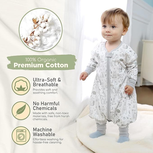 Mama Cheetah Toddler Sleep Sack with Feet, Long Sleeve 0.5 TOG Organic Cotton Baby Sleeping Bag with Legs, Wearable Blanket for Walkers w/ 2-Way Zipper, Toddler Blanket for Girls & Boys 3-4T