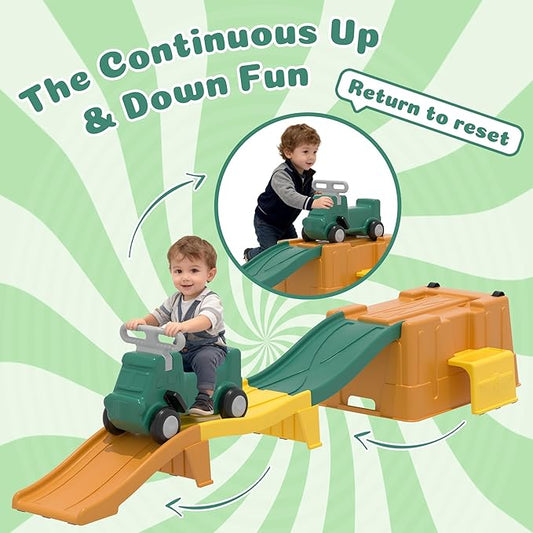 Up & Down Roller Coaster,Kids Ride On Toy,Toddler Push Car with Assembled Race Track & Storage Base Box, Indoor Outdoor Playset
