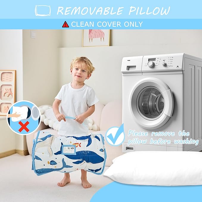 Toddler Nap Mat with Pillow and Blanket, Extra Large Rolled Napping Mats,Slumber Bags for Boys Girls,Kids Sleeping Bag for Daycare, Preschool Travel Camping