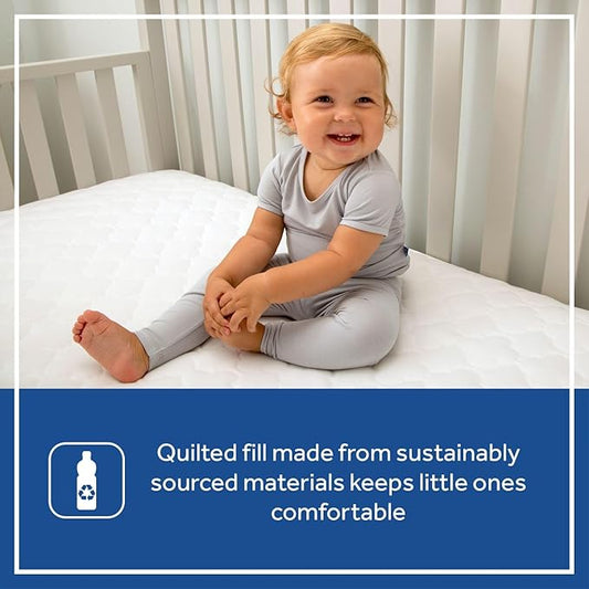 Sealy Baby 2-PACK Fitted Waterproof Infant Crib Mattress Protector Pad and Toddler Bed Cover, Durable and Comfortable Topper, Machine Washable and Dryer Friendly, 52x28”- White