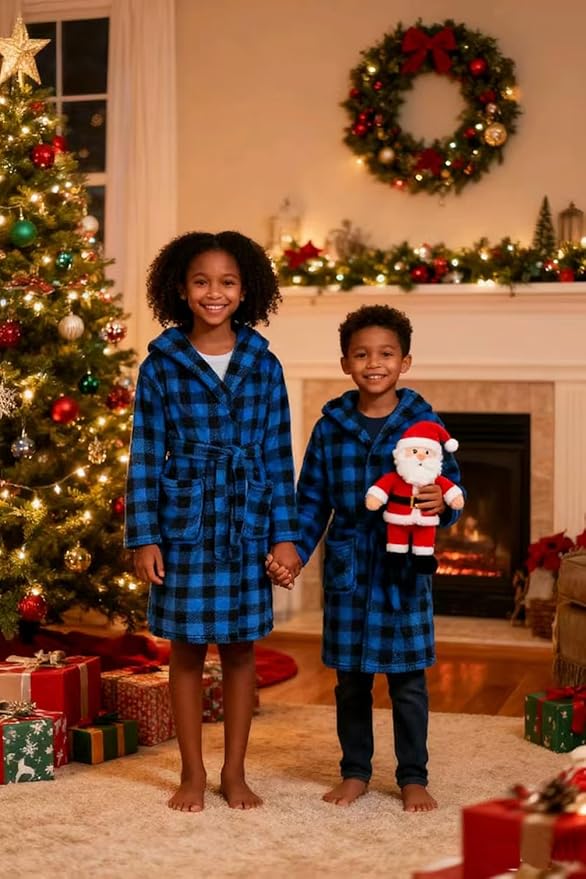 Boys Girls Robe Kids Flannel Hooded Bathrobe Sleepwear Pajamas Toddler Soft Plush Robes for Girls 2-16 Years