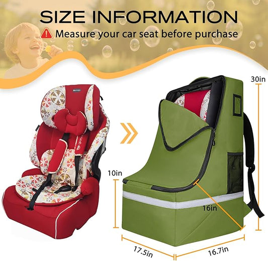 LARIPOP Car Seat Travel Bag for Airplane,Infant Seat Travel Bag with Shoulder Strap,Padded Car Seats Backpack with Reflective Stripes,Large Carseat Carrier Bag Travel Car Seat Cover,Green
