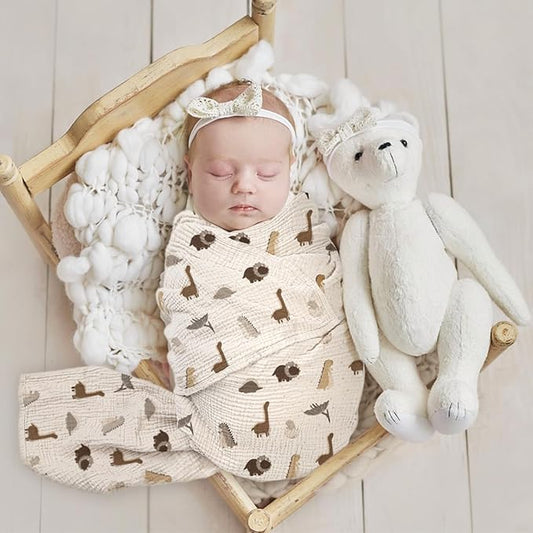 lulumoon Baby Muslin Swaddle Blankets: Soft Receiving Blanket for Newborn - Cotton Swaddling Blanket for Neutral 2Pack(Dinosaur)