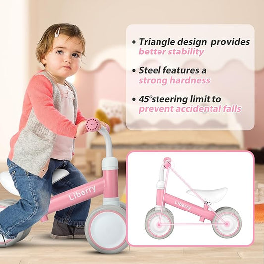 Liberry Baby Balance Bike with Adjustable Seat, Toddler First Ride-On Toy for 1-2 Year Old, Girls Birthday Gift