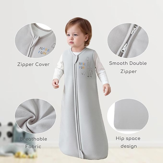 Baby Sleep Sack 12-18 Months 1.5 TOG, 2 Pack Bamboo Baby Wearable Blanket with 2-Way Zipper, Infant Toddler Sleeping Sack for Newborn Boys and Girls, Grey
