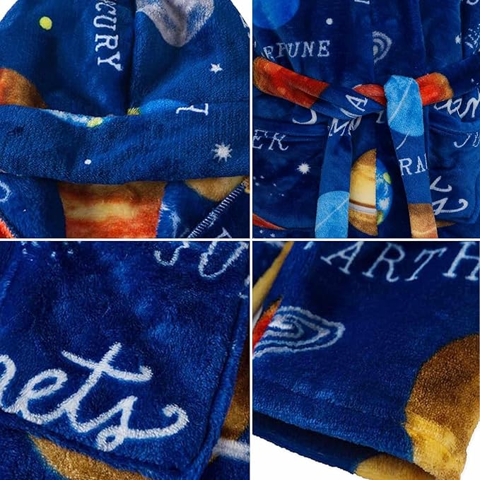 SANGTREE Boys Girls Robe Fleece Hooded Soft Toddler Bathrobe Cute Boys Bathrobe Fuzzy Plush Robes for Kids, 2-12 Years