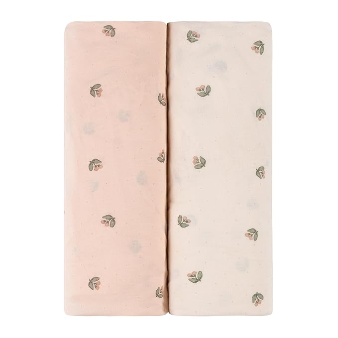 Ely’s & Co. Changing Pad Cover, Diaper Changing Table Sheets, 2 Pack, Cradle Sheet Set for Baby Girls, 100% Jersey Knit Cotton, Pink Vintage Floral Collection, 32”x16”x5”
