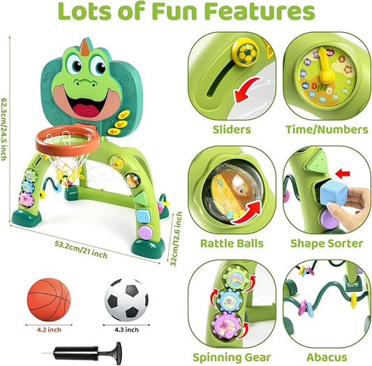 Marstone Baby Toys for 1 Year Old Boy Gifts: Toddler Basketball Hoop and Soccer Goal Activity Center Toys with Sound and Music for Kids 1-3, Interactive 1st First Birthday Present