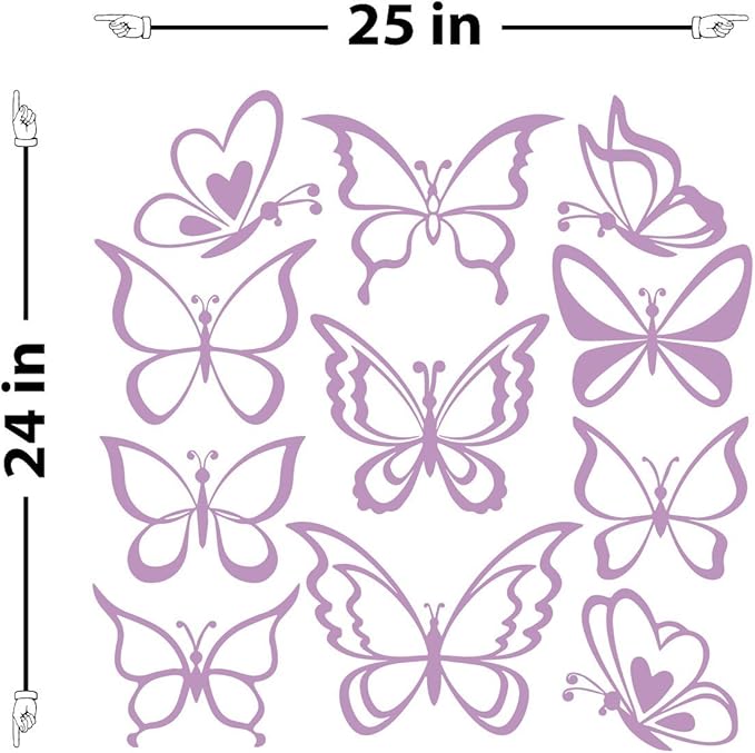 The Decal Guru Butterfly Wall Art Vinyl Stickers DIY Nursery or Girls Room Decor Peel and Stick Butterflies Decals (Lilac, 24x25 inches)