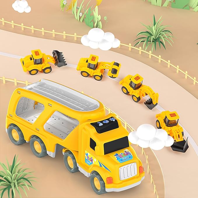 Veslier Construction Truck Toys for Boys Girls Age 3 4 5 6 Years Old,Carrier Transport Trucks for Kids 3-4 3-5 Year Old,Christmas Birthday Gift Toddler Toys.