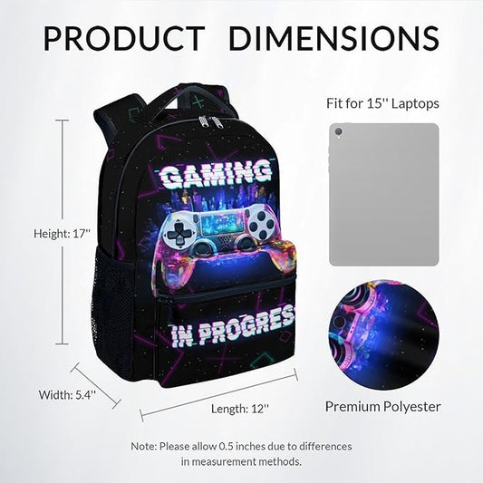 COZYAURA Boys Backpack - 17 Inch Large Capacity Gamer Bookbag - Lightweight Kids' Gamepad Backpacks for Elementary & Travel