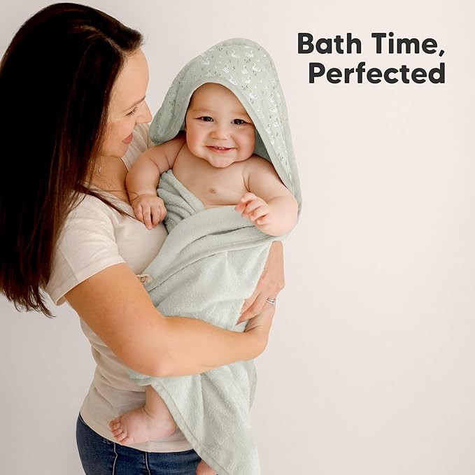 KeaBabies Hooded Baby Towel for Newborn - Viscose Derived from Bamboo Large Baby Bath Towels with Hood for Boys, Girls, Toddler, Extra Absorbent & Soft Newborn Bath Essentials (Wildwood, Regular)