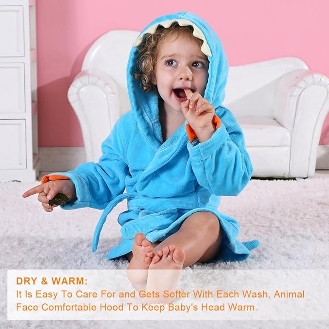 MICHLEY Girls Boys Robe Cotton Towel Baby Animal Dinosaur Style Hooded Bathrobe