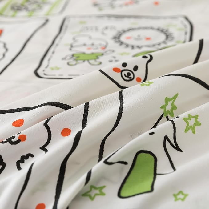 Caressma Twin Size Comforter Set 5 Pieces Bed-in-a-Bag,Soft Comforter Print Green Animals & Trees.Includes Comforter,Fitted Sheet,Flat Sheet,Pillow Case & Pillow Shame for Baby and Kids