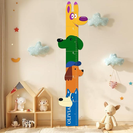 Woodemon Personalized Name Growth Chart for Wall, Big Ear Dog Wood Height Chart for Kids, Height Measurement Growth Measuring Ruler, Thoughtful Birthday Gift for Boys and Girls
