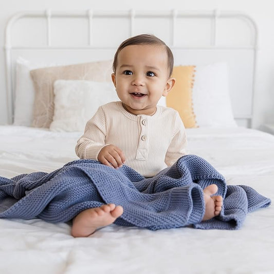 Natemia 100% Organic Cotton Knitted Baby Receiving Blanket for Newborn, Infant & Toddler – Ultra Soft 30" x 40" Crib, Stroller & Nap Time Cover for Boys and Girls – Baby Cotton Blanket