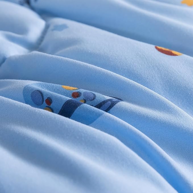 Caressma Toddler Bedding Set for Kids - Lovely Spaceship Print 4 Pieces Blue Comforter Sets, Bed in a Bag Include Comforter, Fitted Sheet, Flat Sheet & Pillowcase