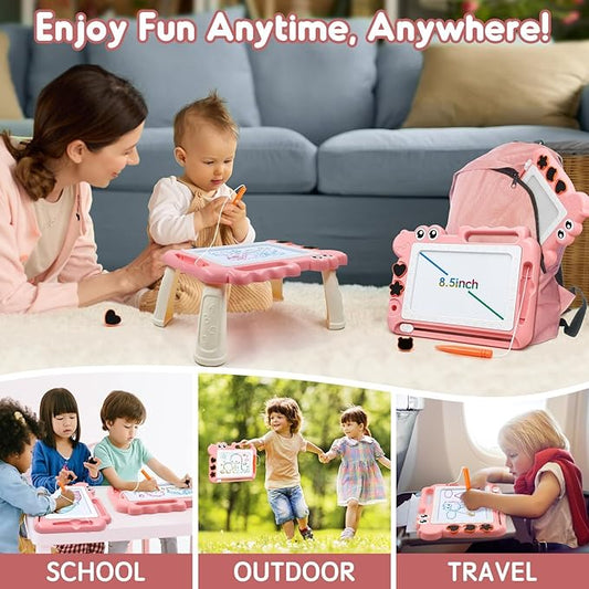 AiTuiTui Magnetic Drawing Board Toddler Toys with Legs for Girls, Color Sketch Writing Scribble Doodle Pad Travel Games, Educational Learning Kids Toys for Birthday or Valentine Gift (Pink)