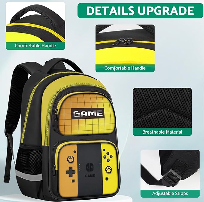 JIRAIKEI Kids Backpack For Boys,Gamer Boys Backpack For Children Teens Elementary Middle School, 17″ Students Bookbag