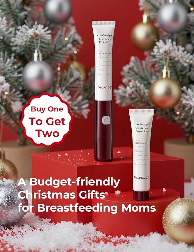 Momcozy ComfortNip™ 3-in-1 Multi-Care Cream Pen Kit, Heat/Cool/Vibe Breadfeeding Pen + Nipple Cream Refills Combo, Rechargeable Touch-Free 316 Steel Head for Nipple Pain Relief