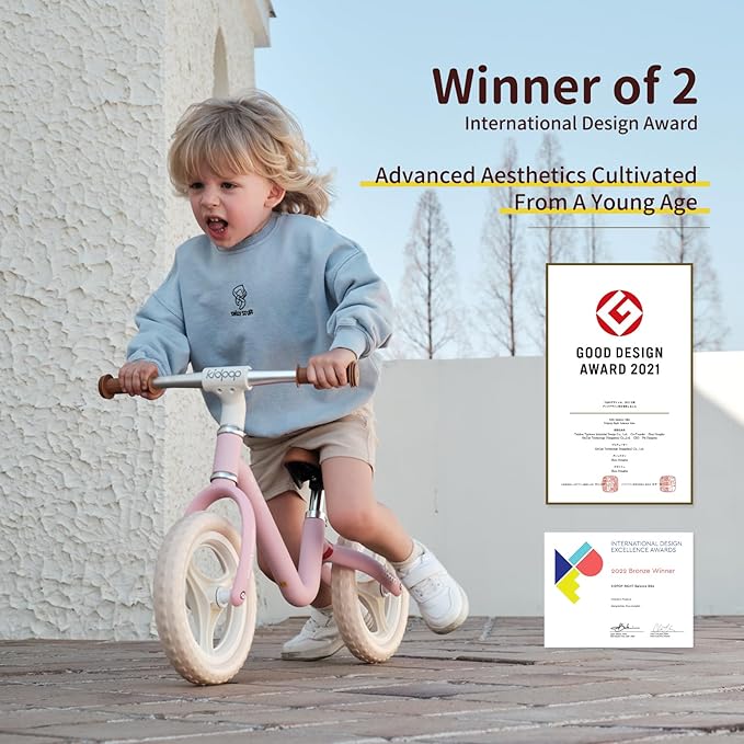 kidpop Right Toddler Balance Bike for 1-4 Years 10" Puncture-Proof Tires Lightweight and Height Adjustable Kids Push Ride-on Toys First Birthday Gifts