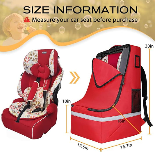 LARIPOP Car Seat Travel Bag for Airplane,Infant Seat Travel Bag with Shoulder Strap,Padded Car Seats Backpack with Reflective Stripes,Large Carseat Carrier Bag Travel Car Seat Cover, Red