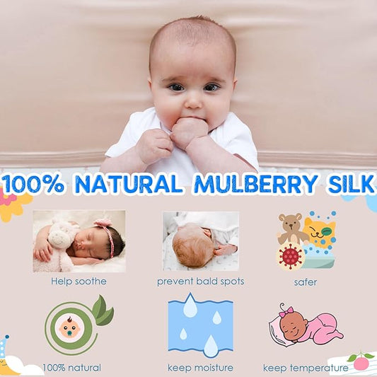 PROMEED 100% Mulberry Silk Bassinet Sleeve Sheet for Baby Hairloss and Bald Spot, Oeko-TEX Certified 23 Momme Silk Dinosaur Crib Sheets for Baby Boys (White Dinosaur)