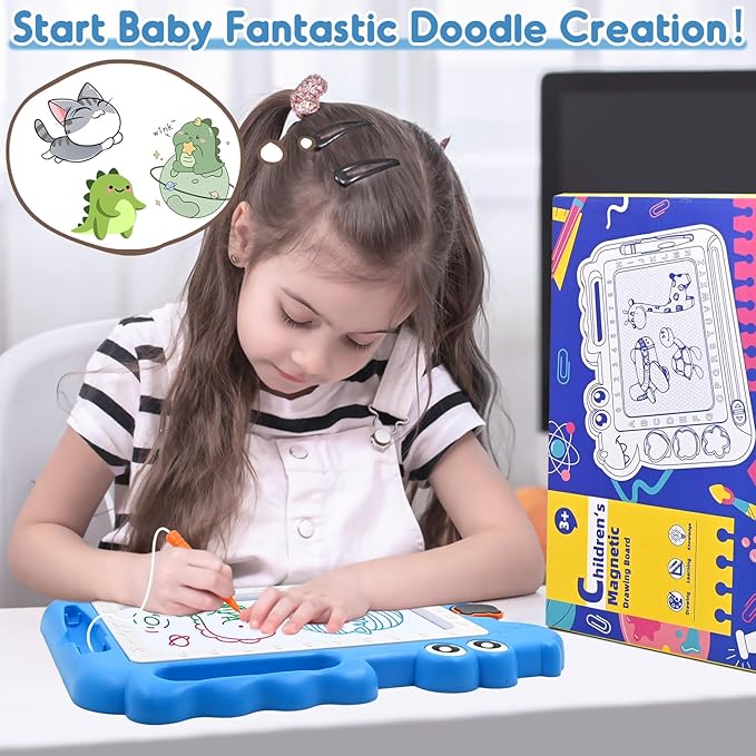 AiTuiTui Magnetic Drawing Board Toddler Toys Gift for Girls Boys, Color Sketch Writing Scribble Doodle Pad Travel Games, Educational Learning Kids Toys for Birthday or Valentine (Blue)